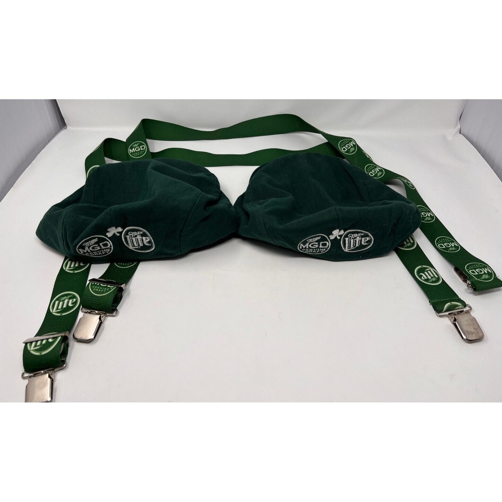 MGD Miller Genuine Draft Elastic Suspenders 2" Wide + 2 MGD News Boy Hats